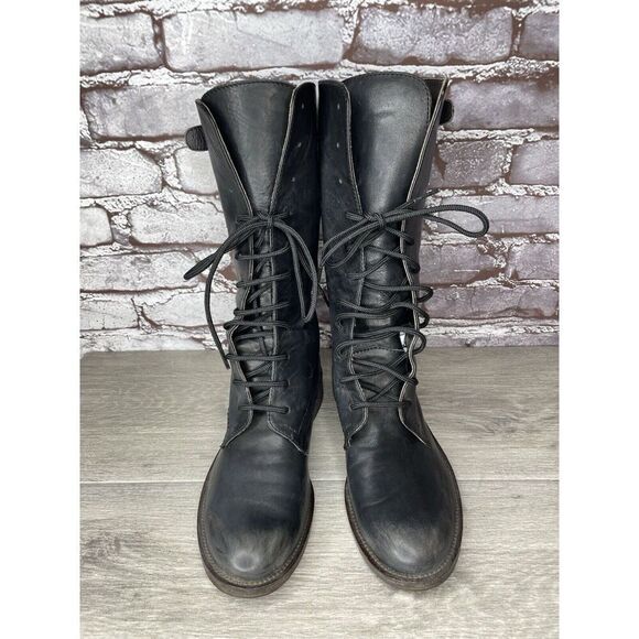 Madison et cie Blue Leather Combat Lace Up BuckleStrap Boots Women’s 36EU/6M US - Picture 11 of 16